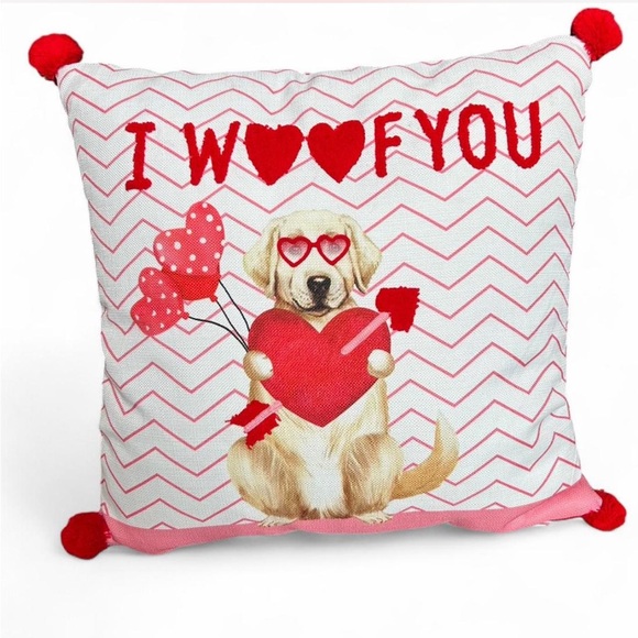 At Home Other - Valentines Dog Decorative Pillow, Red Pink and White, “I Woof You”